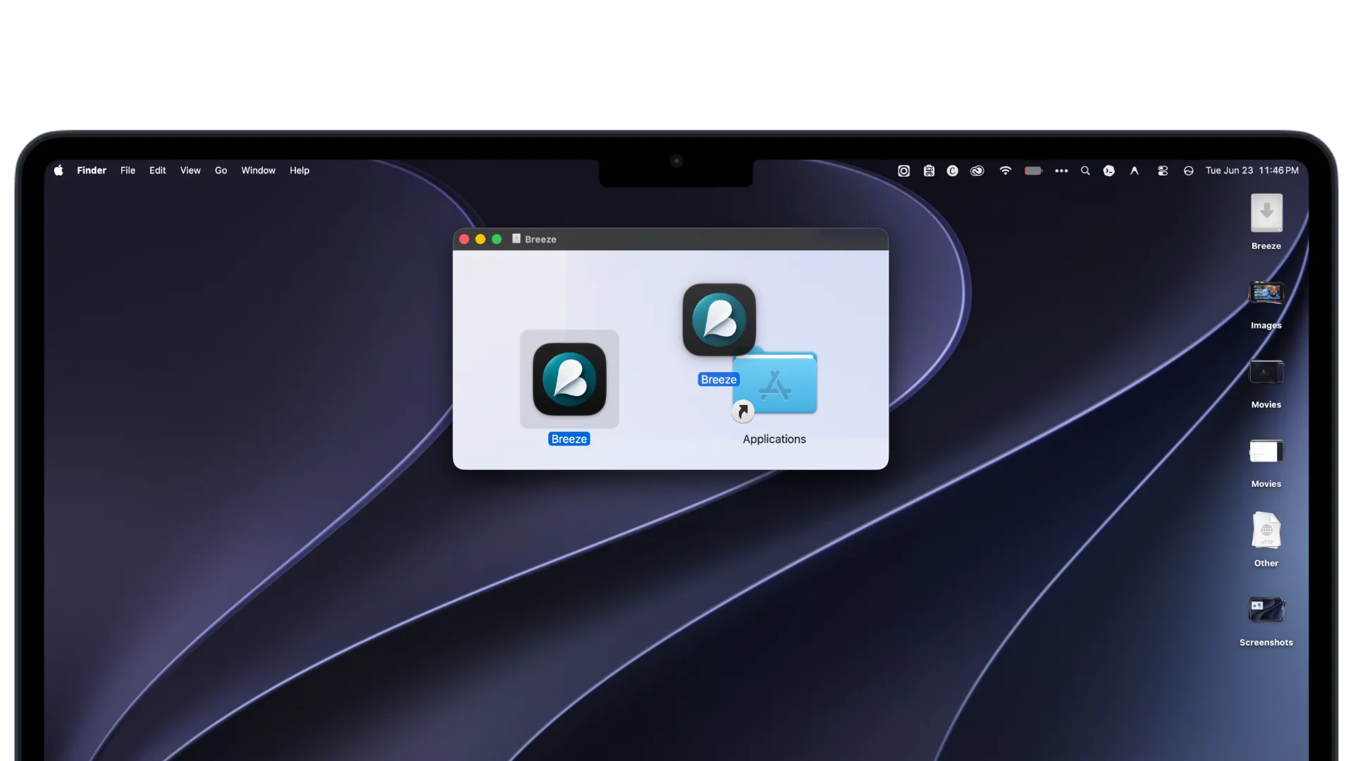 Breeze DMG installer window on macOS